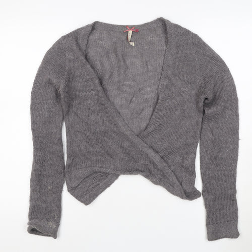 White Olive Women Grey S Angora Wool Alpaca Open Wrap Cardigan Knit