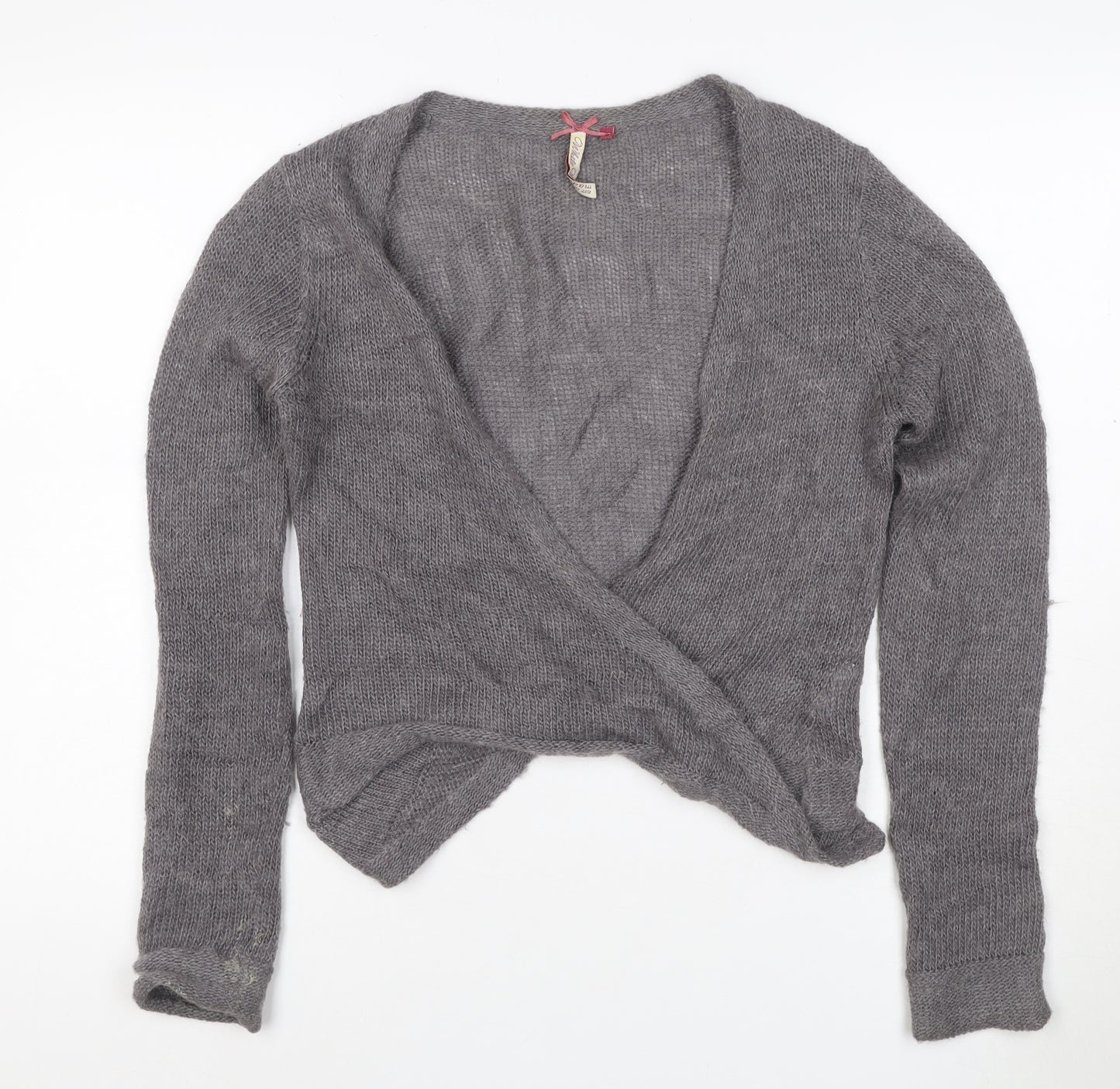 White Olive Women Grey S Angora Wool Alpaca Open Wrap Cardigan Knit