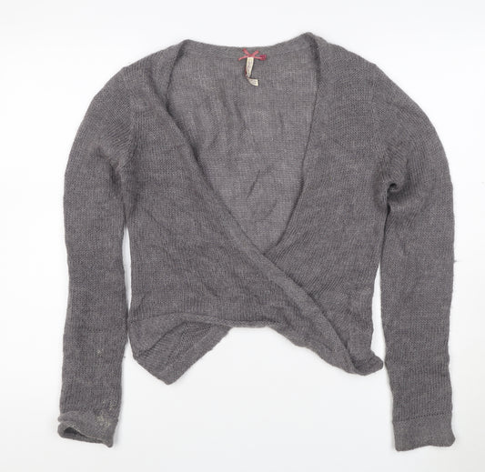 White Olive Women Grey S Angora Wool Alpaca Open Wrap Cardigan Knit