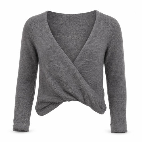White Olive Women Grey S Angora Wool Alpaca Open Wrap Cardigan Knit