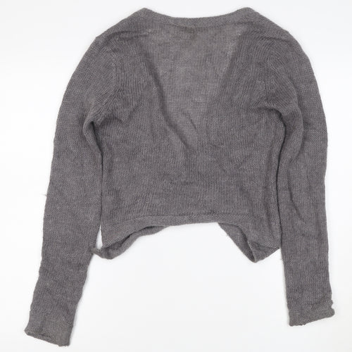 White Olive Women Grey S Angora Wool Alpaca Open Wrap Cardigan Knit