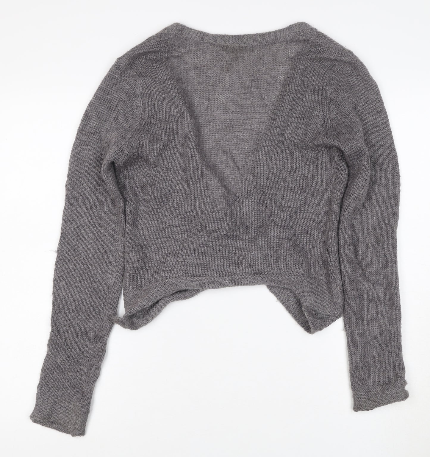 White Olive Women Grey S Angora Wool Alpaca Open Wrap Cardigan Knit