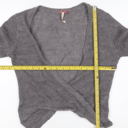 White Olive Women Grey S Angora Wool Alpaca Open Wrap Cardigan Knit