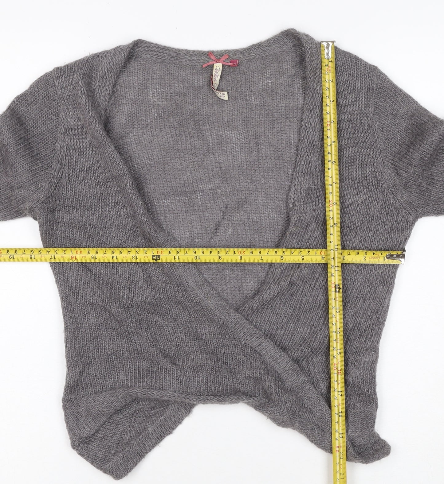 White Olive Women Grey S Angora Wool Alpaca Open Wrap Cardigan Knit