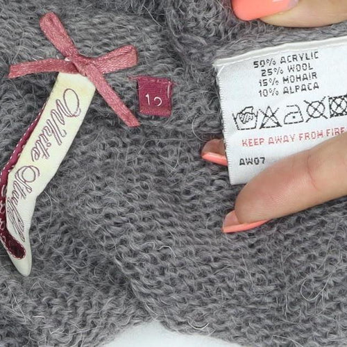 White Olive Women Grey S Angora Wool Alpaca Open Wrap Cardigan Knit
