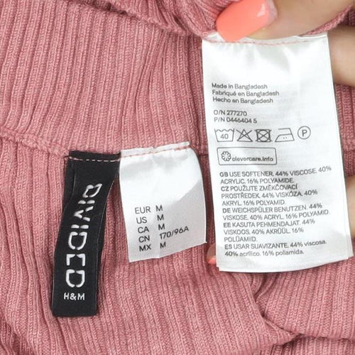 H&M Women's Pink UK 12 Rib Knit V-Neck Slim Pullover Jumper