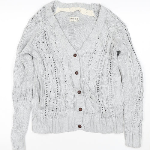 M&S Women Grey UK 10 Cable Knit V-Neck Button Cardigan
