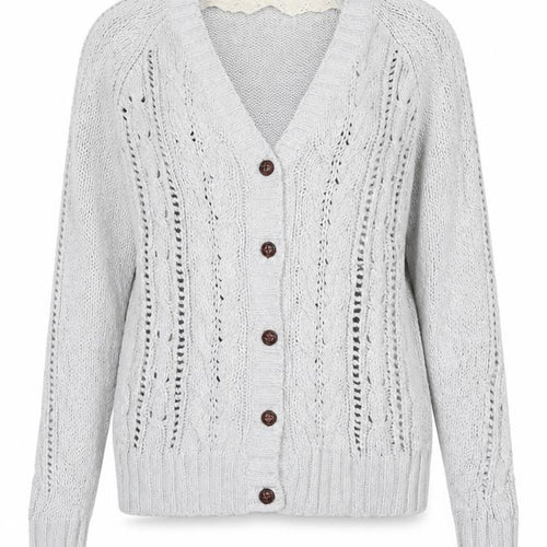 M&S Women Grey UK 10 Cable Knit V-Neck Button Cardigan