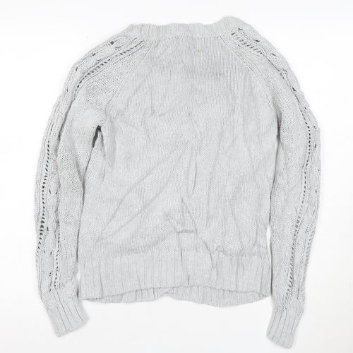 M&S Women Grey UK 10 Cable Knit V-Neck Button Cardigan
