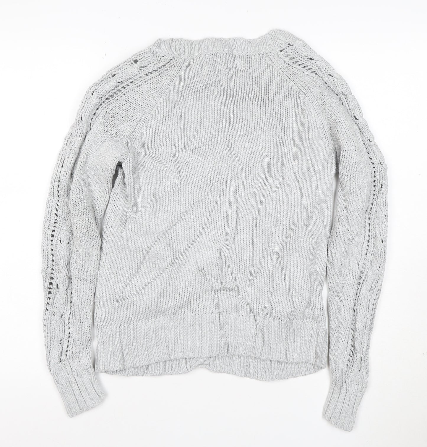 M&S Women Grey UK 10 Cable Knit V-Neck Button Cardigan