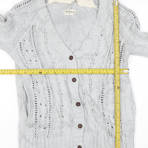 M&S Women Grey UK 10 Cable Knit V-Neck Button Cardigan