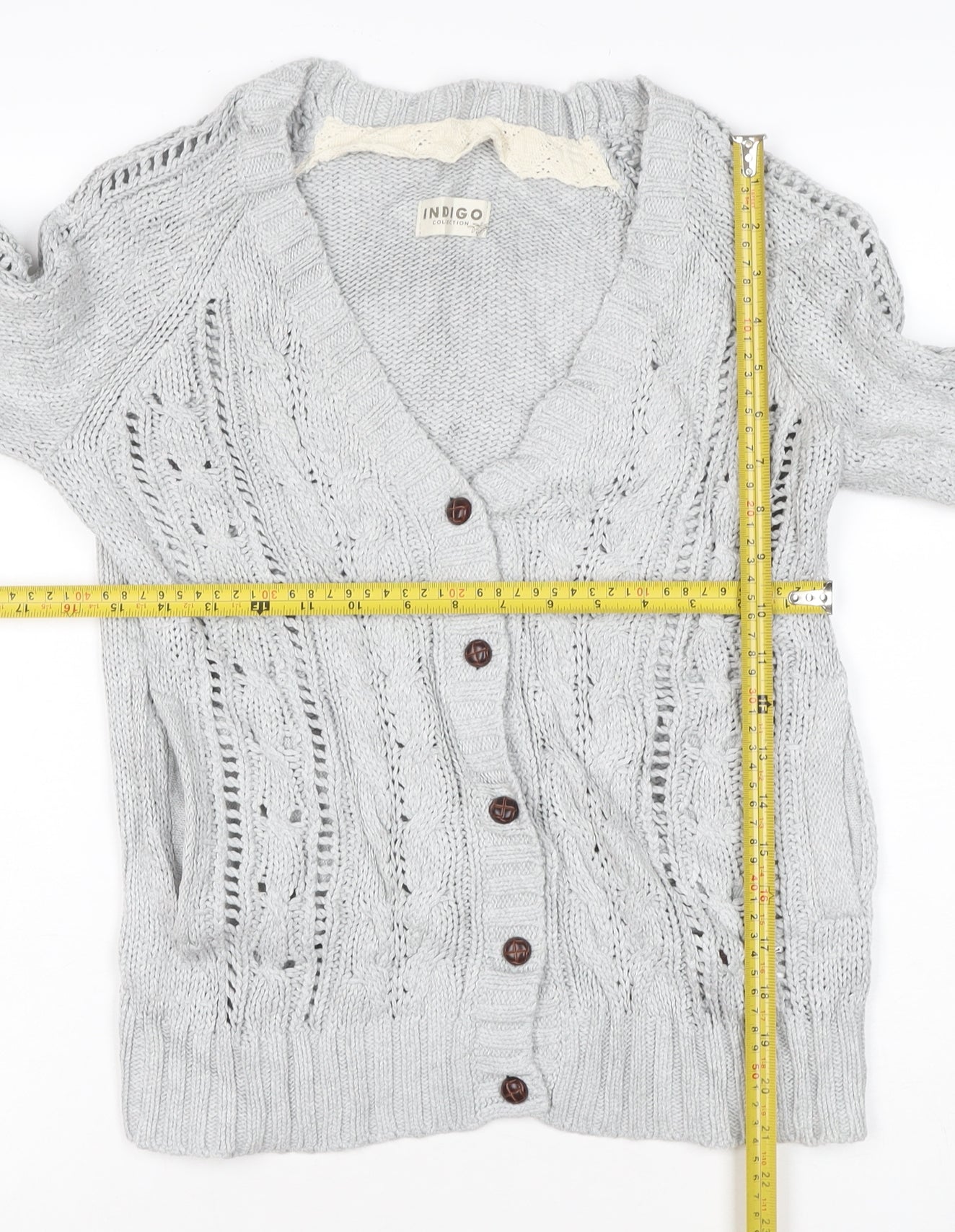 M&S Women Grey UK 10 Cable Knit V-Neck Button Cardigan