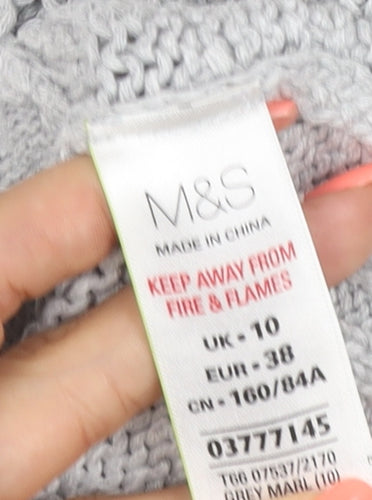 M&S Women Grey UK 10 Cable Knit V-Neck Button Cardigan