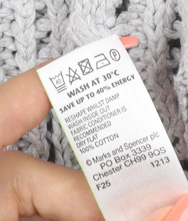 M&S Women Grey UK 10 Cable Knit V-Neck Button Cardigan