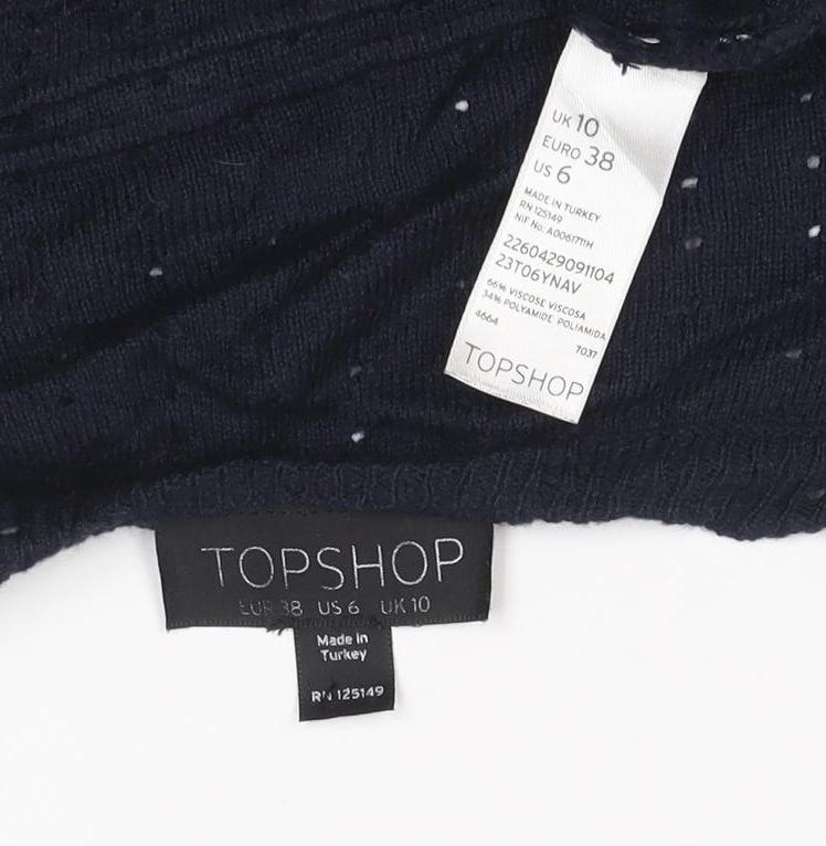 Topshop Women’s Navy Blue UK 10 Crew Neck Open Knit Jumper