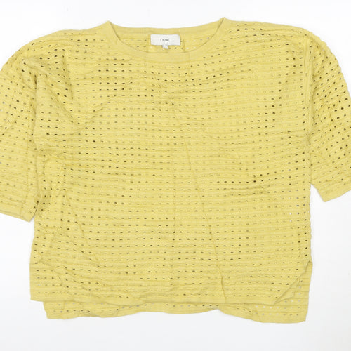 Next Women Yellow UK 8 Open Knit Short Sleeve Crew Neck Top
