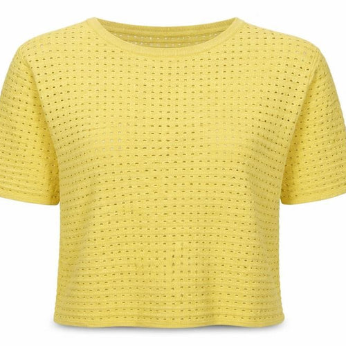 Next Women Yellow UK 8 Open Knit Short Sleeve Crew Neck Top