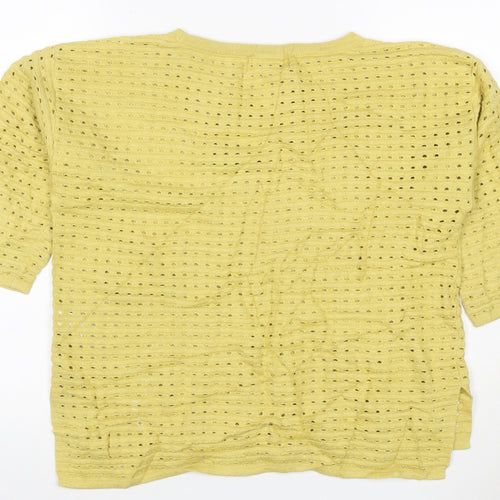 Next Women Yellow UK 8 Open Knit Short Sleeve Crew Neck Top