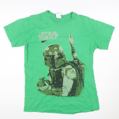 Star Wars Teens Green M Boba Fett Graphic Print Crew Neck T-Shirt