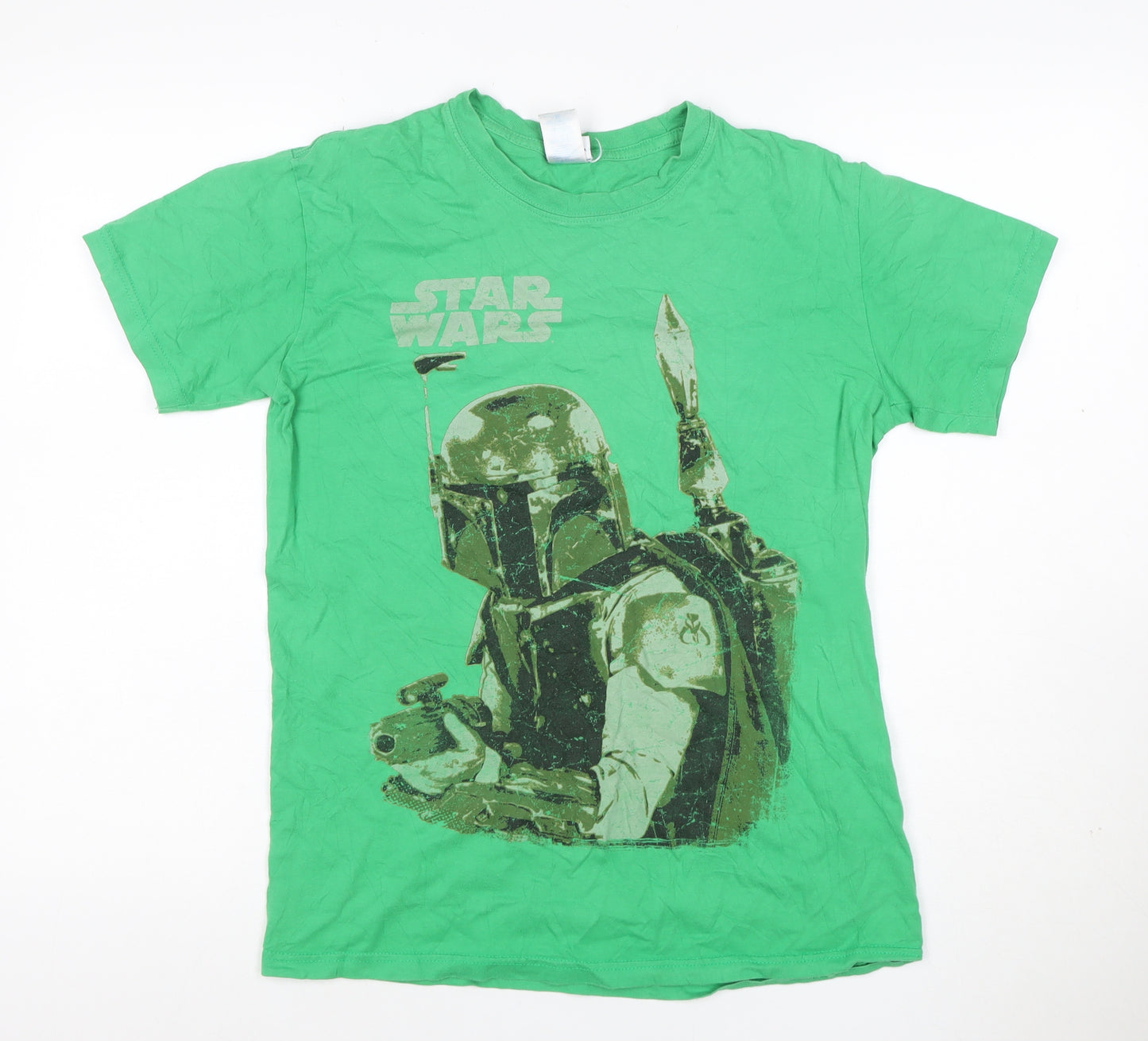 Star Wars Teens Green M Boba Fett Graphic Print Crew Neck T-Shirt