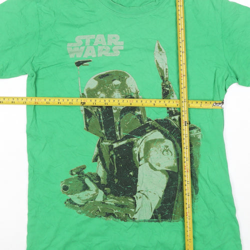 Star Wars Teens Green M Boba Fett Graphic Print Crew Neck T-Shirt