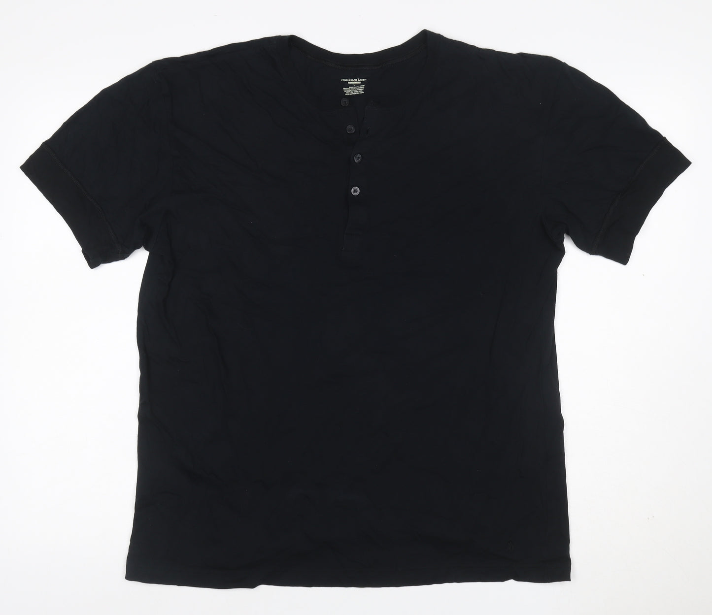 Polo Ralph Lauren Men Black L Cotton Henley Short Sleeve T-Shirt