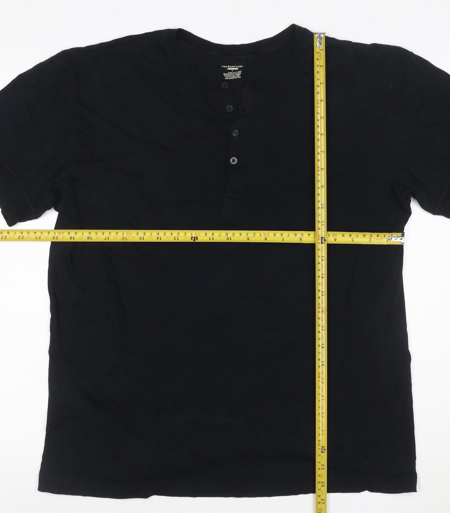 Polo Ralph Lauren Men Black L Cotton Henley Short Sleeve T-Shirt
