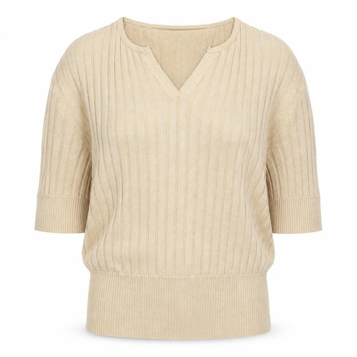 Debenhams Women Beige UK 12 V-Neck Textured Knit 3/4 Sleeve Top
