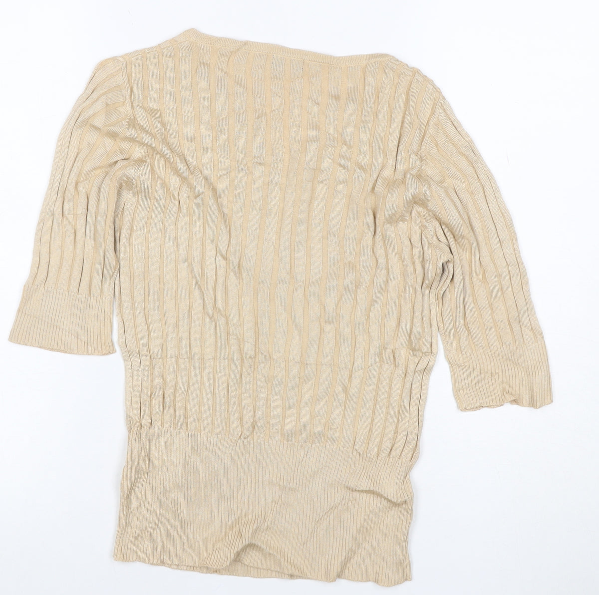 Debenhams Women Beige UK 12 V-Neck Textured Knit 3/4 Sleeve Top