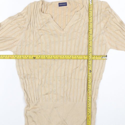 Debenhams Women Beige UK 12 V-Neck Textured Knit 3/4 Sleeve Top