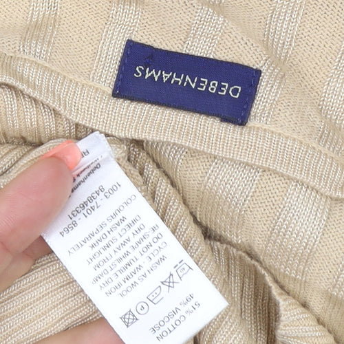 Debenhams Women Beige UK 12 V-Neck Textured Knit 3/4 Sleeve Top