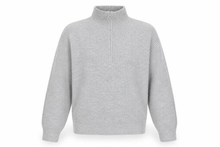 Jack Wills Women Grey UK 12 Chunky Knit Half Zip High Neck Jumper