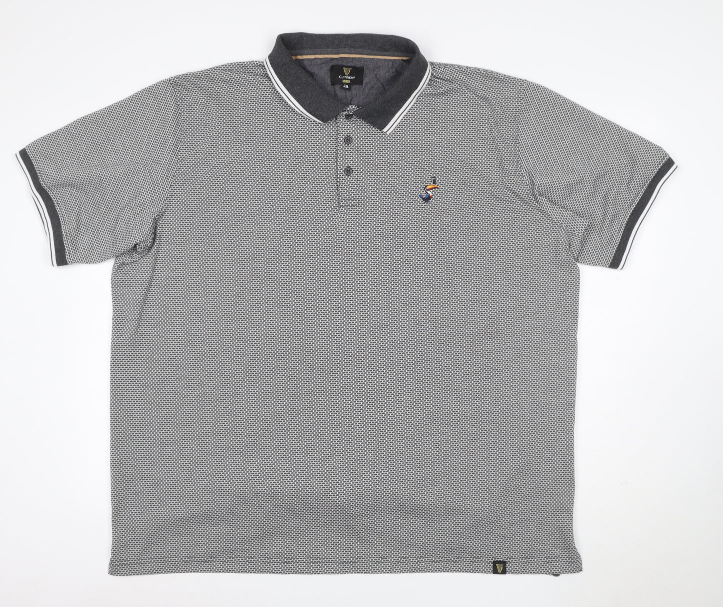 Guinness Men's Grey 3XL Geometric Logo Short Sleeve Polo Shirt
