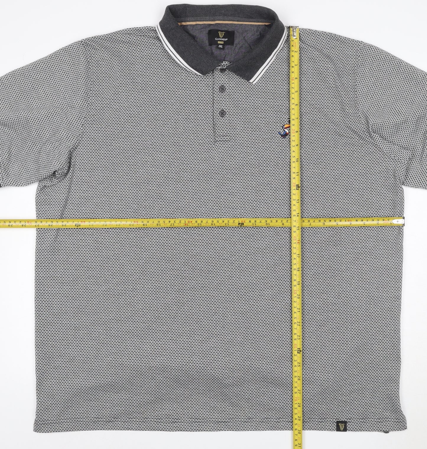 Guinness Men's Grey 3XL Geometric Logo Short Sleeve Polo Shirt