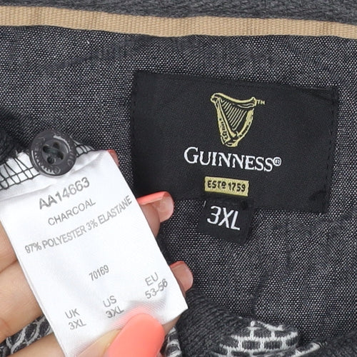 Guinness Men's Grey 3XL Geometric Logo Short Sleeve Polo Shirt