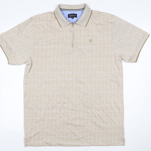 Charles Norton Men's Beige XL Geometric 1/4 Zip Polo Shirt