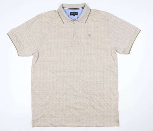 Charles Norton Men's Beige XL Geometric 1/4 Zip Polo Shirt