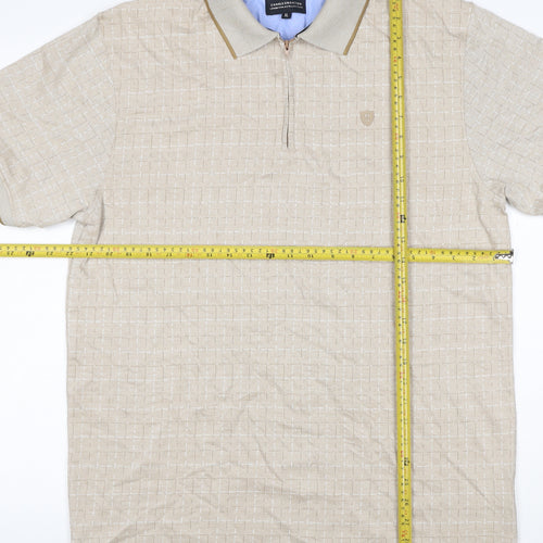 Charles Norton Men's Beige XL Geometric 1/4 Zip Polo Shirt
