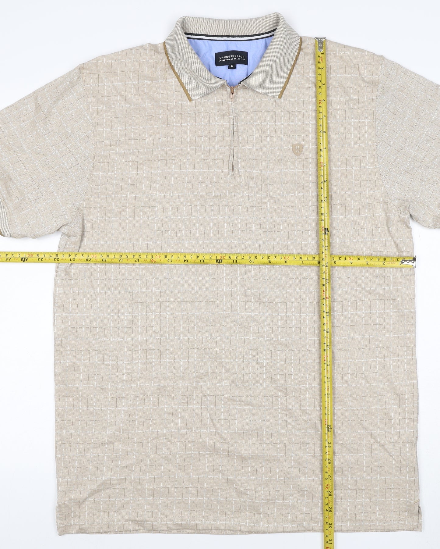 Charles Norton Men's Beige XL Geometric 1/4 Zip Polo Shirt