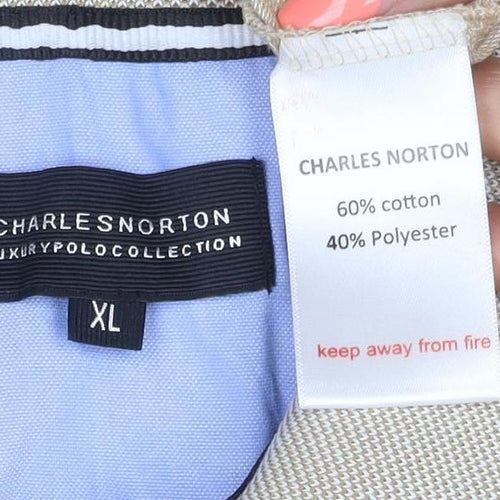 Charles Norton Men's Beige XL Geometric 1/4 Zip Polo Shirt