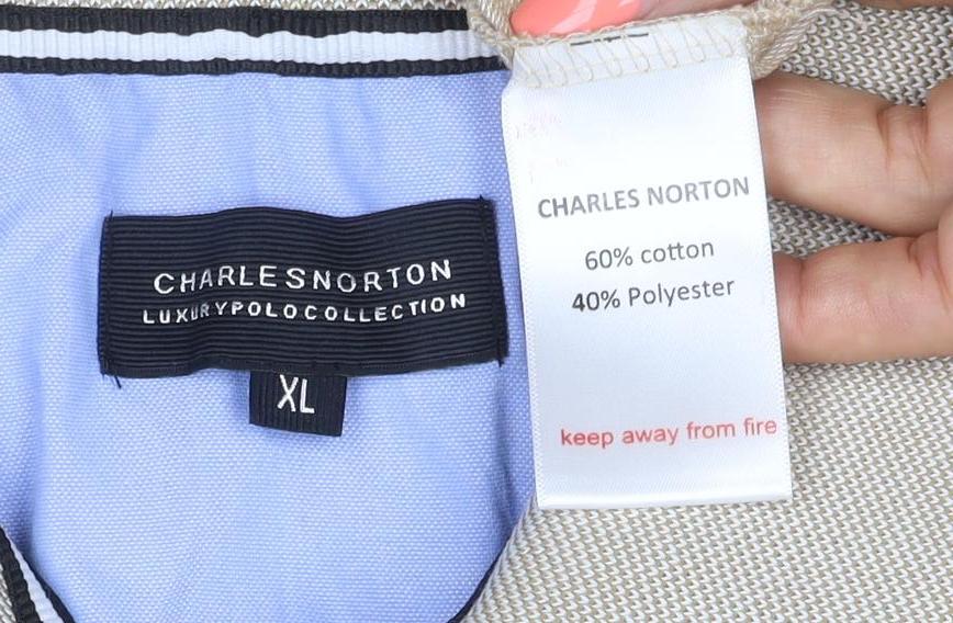 Charles Norton Men's Beige XL Geometric 1/4 Zip Polo Shirt