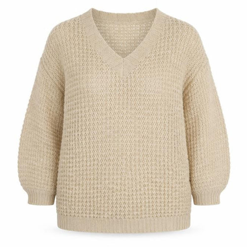 Missguided Women Beige XS Open Knit V-Neck Balloon Sleeve Jumper