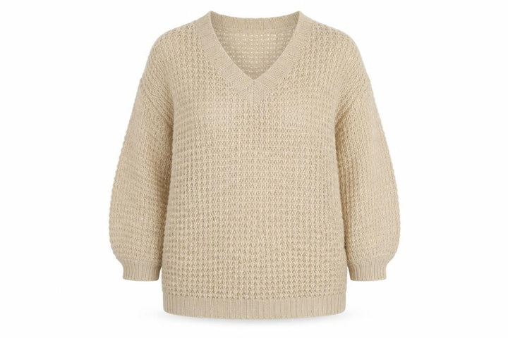 Missguided Women Beige XS Open Knit V-Neck Balloon Sleeve Jumper
