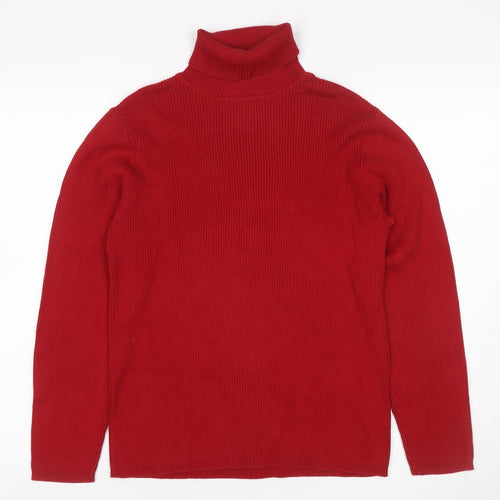 Charter Club Women’s Red Cotton Roll Neck Rib Knit Jumper Size L