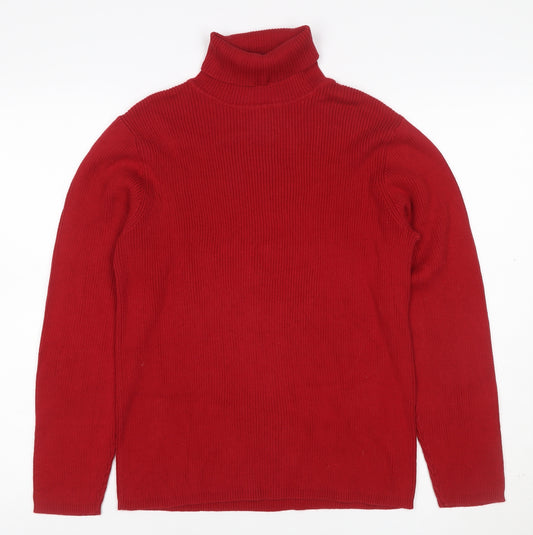 Charter Club Women’s Red Cotton Roll Neck Rib Knit Jumper Size L