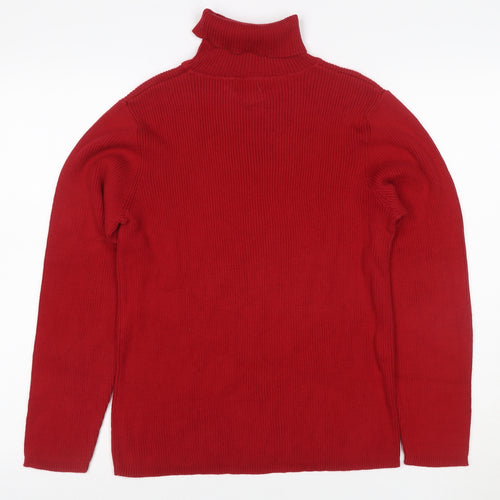 Charter Club Women’s Red Cotton Roll Neck Rib Knit Jumper Size L