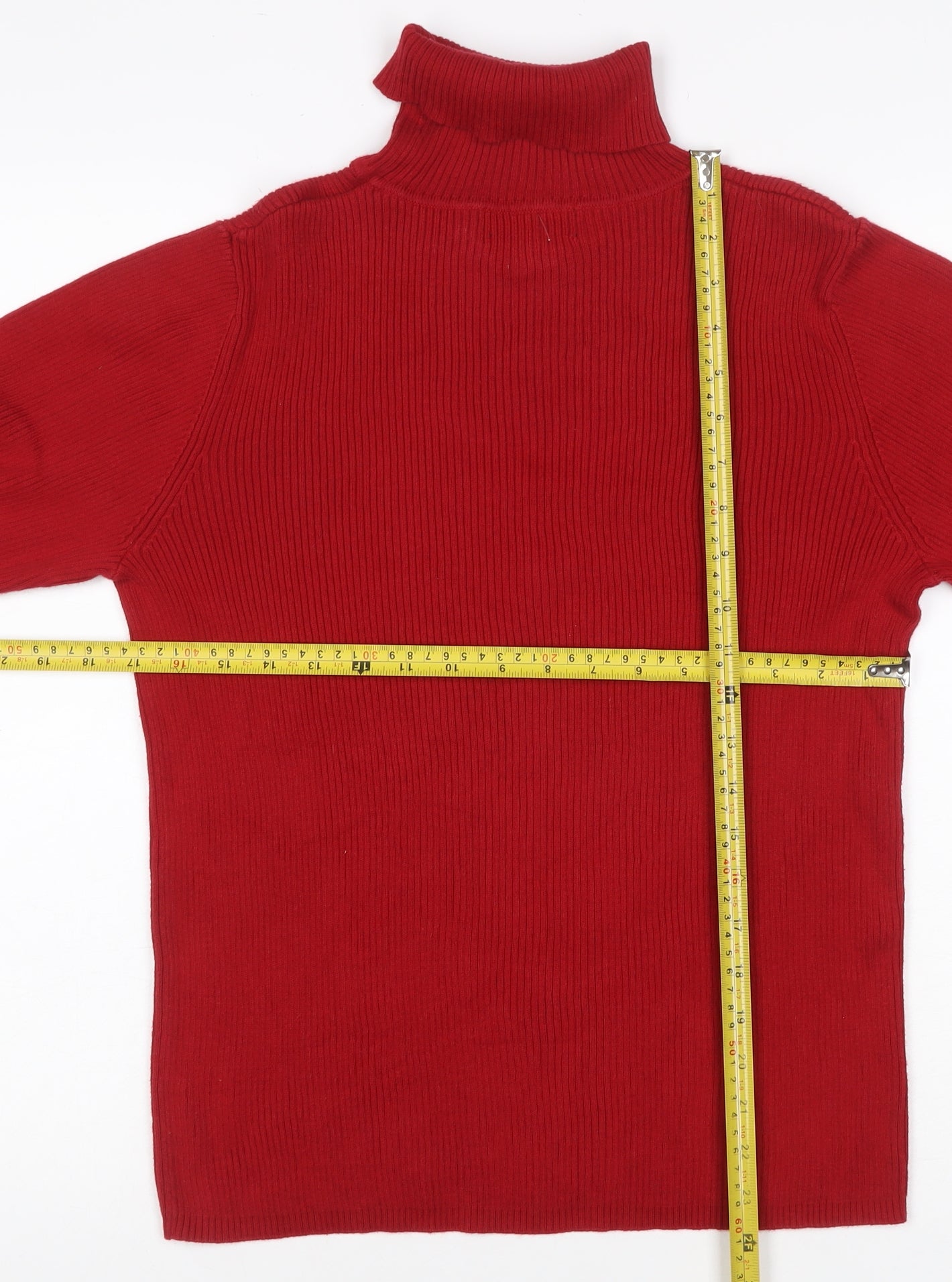 Charter Club Women’s Red Cotton Roll Neck Rib Knit Jumper Size L