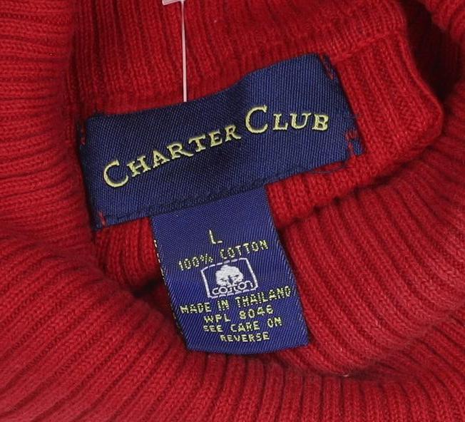 Charter Club Women’s Red Cotton Roll Neck Rib Knit Jumper Size L