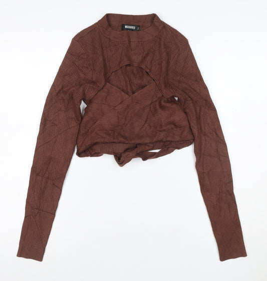 Missguided Women’s Brown UK 8 Rib Knit Wrap Tie Jumper