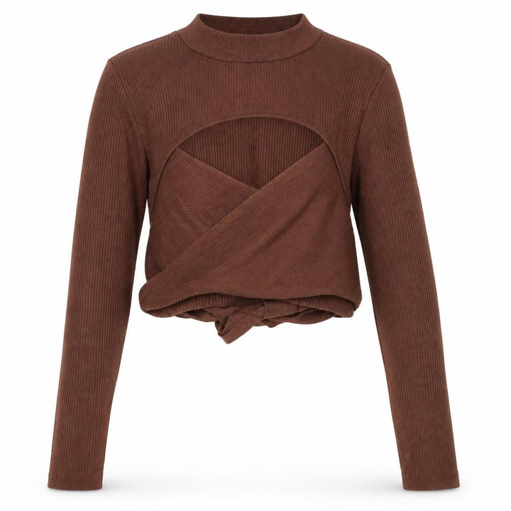 Missguided Women’s Brown UK 8 Rib Knit Wrap Tie Jumper